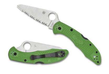 Picture of Spyderco Salt 2 3" Folding Clip Point Serrated H1 Steel Blade Green Bi-Directional Texturing Frn Handle Includes Pocket Clip 