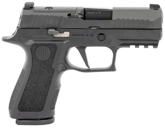 Picture of Sig Sauer 320Xc9bxr3pr210 P320 Xcompact 9Mm Luger 10+1 3.60" Carbon Steel Barrel, Black Nitron Optic Ready/Serrated Ss Slide, Black Stainless Steel Frame W/Picatinny Rail, Black Xcompact Polymer Grips