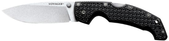 Picture of Cold Steel Cs29ab Voyager Large 4" Folding Plain Drop Point Stone Washed Aus 10A Steel Blade/Black Textured Griv-Ex Handle 