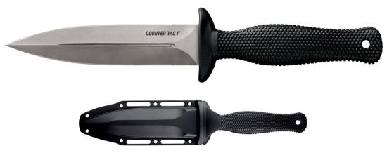 Picture of Cold Steel Cs10bctl Counter Tac I 5" Fixed Spear Point Plain Stone Washed Aus-8A Ss Blade/ Black Textured Kray-Ex Handle Includes Belt Clip/Sheath 
