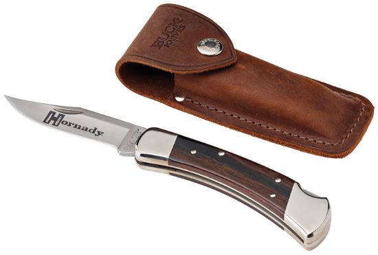 Picture of Hornady 99126 Buck 110 Folding Plain 420 Stainless Steel Blade Brown Macassar Ebony Dymondwood W Nickel Plated Bolsters Handle 