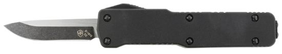 Picture of Templar Knife Cabr321 Premium Lightweight Micro 1.85" Otf Drop Point Plain Black Oxide Stonewashed Powdered D2 Steel Blade/3.50" Black Rubber/Aluminum Handle Features California Legal 