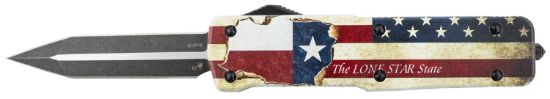 Picture of Templar Knife Lztx121 Premium Weighted Large 3.55" Otf Dagger Plain Black Oxide Stonewashed Powdered D2 Steel Blade/5.25" Red/White/Blue W/"The Lone Star State" Aluminum Zinc Alloy Handle 