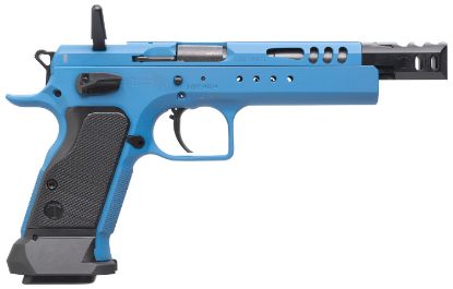 Picture of Tanfoglio Ifg Tfdom9 Domina 9Mm Luger Caliber With 5.20" Barrel, 17+1 Or 19+1 Capacity, Overall Blue Finish Steel, Beavertail Frame, Ported Slide & Black Polymer Grip 