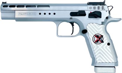 Picture of Tanfoglio Ifg Tfgoldmx9 Gold Match Xtreme 9Mm Luger 16+1 6" Stainless Polygonal Rifled Barrel, Stainless Ported Slide, Stainless Steel Frame W/Beavertail, White Polymer Grip, Right Hand 