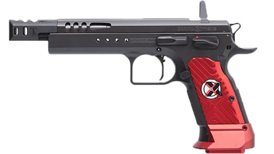 Picture of Tanfoglio Ifg Tfdomx9 Domina Xtreme 9Mm Luger 17+1, 5.20" Black Polygonal Rifled Barrel, Black Black Steel Slide, Black Steel Frame W/Beavertail, Red Polymer Grip 