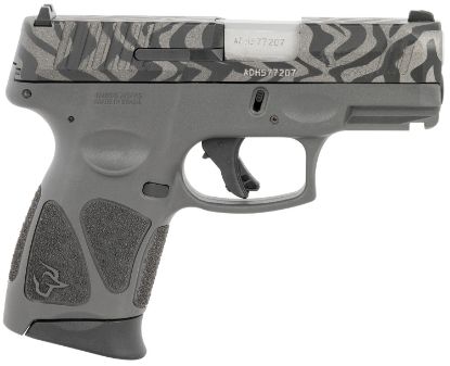 Picture of Taurus 1G3c931gzeb G3c Compact Frame 9Mm Luger 12+1 3.26" Matte Stainless Steel Barrel, Gray W/Zebra Stripes Serrated Steel Slide, Black Polymer Frame W/Picatinny Rail, Black Polymer Grip, Right Hand