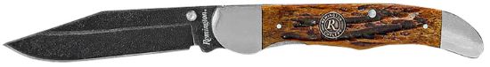 Picture of Remington Accessories 15647 Backwoods Folding Stonewashed Carbon Steel Blade Coffee Brown W/Remington Medallion Bone Handle 