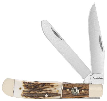 Picture of Remington Accessories 15652 Guide Trapper Folding Stainless Steel Blade Brown/White/Silver W/Remington Shield Stag Bone/Nickle Handle 