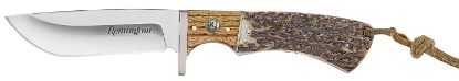 Picture of Remington Accessories 15656 Guide Fixed Skinner Stainless Steel Blade Brown/White/Silver W/Remington Shield Stag Bone/Nickle Handle Includes Sheath 