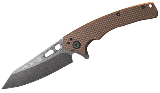 Picture of Remington Accessories 15664 Edc Folding Caper Stonewashed D2 Steel Blade Tan G10 Handle Includes Pocket Clip 