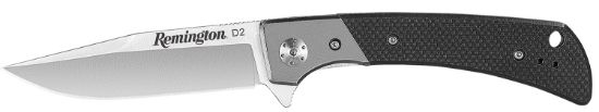 Picture of Remington Accessories 15668 Edc Folding Drop Point Satin D2 Steel Blade Black G10 Handle Includes Pocket Clip 