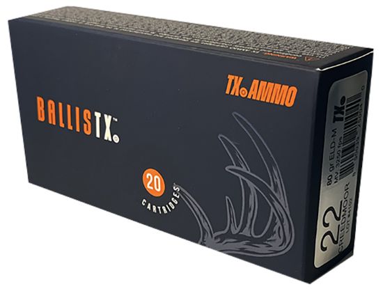 Picture of Texas Ammo Inc Rtxa22c80eldm Ballistx 22 Creedmoor 80 Gr Extremely Low Drag Match 20 Per Box/ 25 Case 