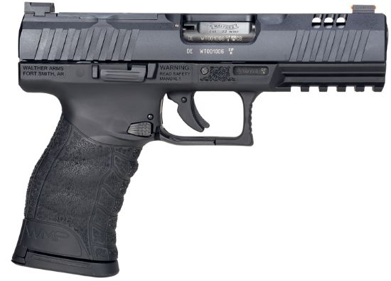 Picture of Walther Arms 5220300 Wmp Optic Ready 22 Wmr 15+1 4.50" Stainless Steel Barrel, Black Optic Ready/Serrated Slide, Black Polymer Frame W/Picatinny Rail, Black Polymer Grip, Ambidextrous 