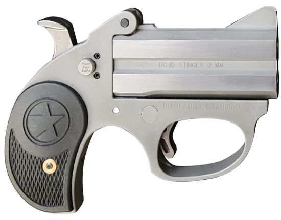 Picture of Bond Arms Basrs Stinger 9Mm Luger 2Rd 2.5" Matte Stainless Steel Double Barrel & Frame, Rebounding Hammer, Blade Front/Fixed Rear Sights, Black Rubber Grip, Manual Safety 