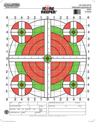 Picture of Champion Targets 45796 Score Keeper Sight-In Bullseye Paper Hanging 100 Yds Pistol/Rifle Large Green/Orange 12 Pk 