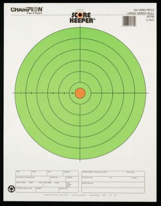 Picture of Champion Targets 45795 Score Keeper Bullseye Paper Hanging 100 Yds Rifle Large Fluorescent Green & Orange 12 Pk 