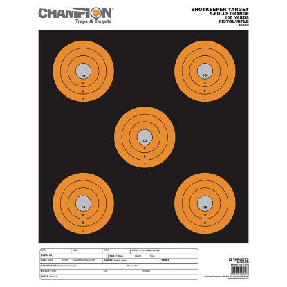 Picture of Champion Targets 45555 Shotkeeper 5" Bullseye Paper 100 Yds Pistol/Rifle Large Black/Orange 12 Pk 