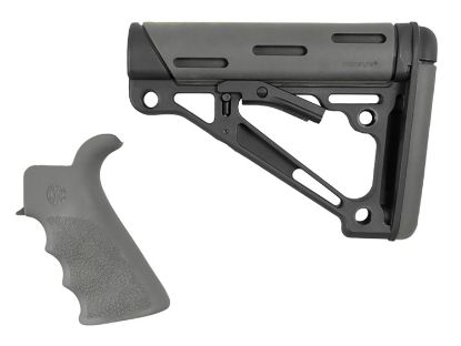 Picture of Hogue 15556 Overmolded Collapsible Buttstock Black Synthetic & Slate Gray Overmolded Rubber Stock Slate Gray Rubber Finger Grooved Grip For Ar-15, M16 With Mil-Spec Buffer Tube (Tube Not Included) 