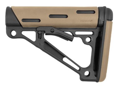 Picture of Hogue 15340 Overmolded Collapsible Buttstock Made Of Synthetic Material With Black Finish & Flat Dark Earth Overmolded Rubber For Ar-15, M16, M4 With Mil-Spec Buffer Tube (Tube Not Included) 