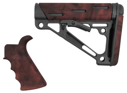 Picture of Hogue 15456 Overmolded Collapsible Buttstock Black Synthetic Red Lava Overmolded Rubber & Red Lava Rubber Finger Grooved Grip For Ar-15, M16 With Mil-Spec Buffer Tube (Tube Not Included) 