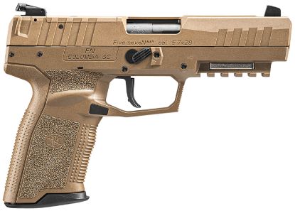 Picture of Fn 66101277 Five-Seven Mrd 5.7X28mm 10+1 4.80" Black Steel Barrel, Flat Dark Earth Optic Cut/Serrated Steel Slide & Polymer Frame W/Picatinny Rail, Fde Textured Polymer Grip, Ambidextrous 