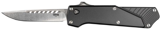 Picture of Southern Grind Sg12030020 Arachnid 3.20" Otf Drop Point Plain Satin Pvd Coated S35vn Ss Blade, Black Aluminum Handle Features Blood Groove On Blade 