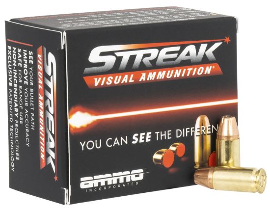 Picture of Ammo Inc 9124Jhpstrkred Streak Visual (Red) 9Mm Luger 124Gr Jacket Hollow Point 20 Per Box/10 Case 