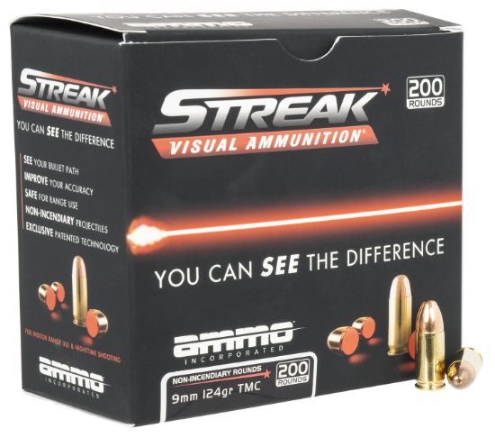 Picture of Ammo Inc 9124Tmcstrkred200 Streak Visual (Red) 9Mm Luger 124Gr Total Metal Case 200 Per Box/5 Case 