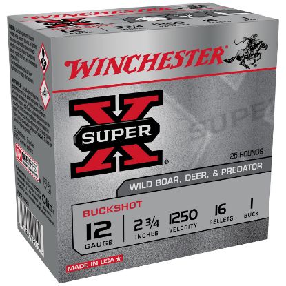 Picture of Winchester Ammo Xb121vp25 Super X 12 Gauge 2.75" 16 Pellets 1 Buck Shot 25 Bx/ 10 Case Value Pack 