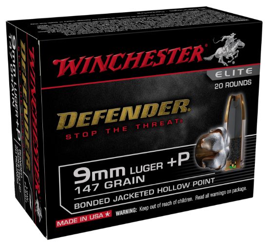 Picture of Winchester Ammo S9mmpdb2 Defender 9Mm Luger +P 147 Gr Bonded Jacket Hollow Point 20 Per Box/ 10 Case 