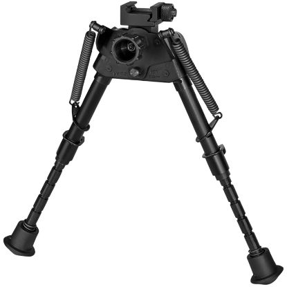 Picture of Harris Bipods S-Brmp Swivel Br Picatinny, 6-9", Black Steel/Aluminum, Notched Legs, Rubber Feet 