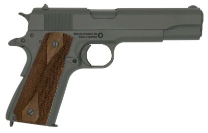 Picture of Tisas 1911 A1 Us Army 9Mm Luger Caliber With 5" Barrel, 9+1 Capacity, Overall Black Parkerized Finish Steel, Beavertail Frame, Serrated Slide & Checkered Wood Grip 