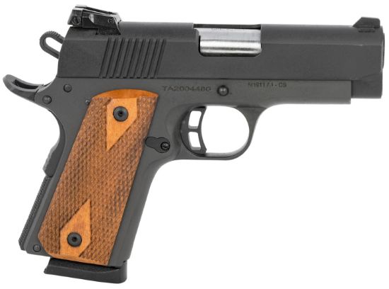 Picture of Taylors & Company 230008 1911 Compact 45 Acp Caliber With 3.63" Barrel, 7+1 Capacity, Overall Black Parkerized Finish, Beavertail Frame, Checkered Walnut Grip 