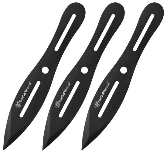 Picture of Smith & Wesson Knives Swtk8bcp Bullseye Throwing Knife 4.26" Fixed Plain Black Oxide 2Cr13mov Ss Black, Includes Sheath, Set Of 3 