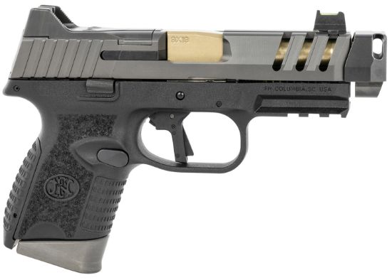 Picture of Fn 66101350 509 Cc Edge 9Mm Luger 10+1 (3) 4.20" Threaded Gold Barrel, Black Frame, Graphite Optic & Lightening Cut Slide, Optic Height Fiber Optic Sights, Compensator (No Manual) 