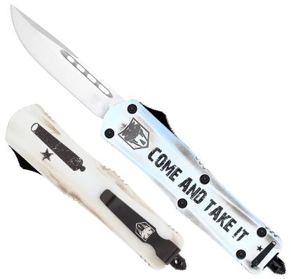 Picture of Cobratec Knives Scatifs3dns Fs-3 Come And Take It Small 3" Otf Drop Point Plain D2 Steel Blade 4.50" White "Come And Take It" Aluminum Cerakoted Handle Includes Glass Breaker/Pocket Clip 