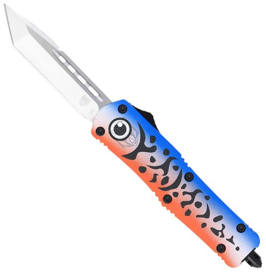 Picture of Cobratec Knives Mflblufs3tns Fs-3 Fishing Lure Medium 3" Otf Tanto Plain Satin D2 Steel Blade, 4.50" Blue Fishing Lure Aluminum Cerakoted Handle 