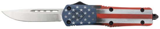 Picture of Cobratec Knives Mcusafs3dns Fs-3 American Flag Medium 3" Otf Drop Point Plain Satin D2 Steel Blade, 5" Us Flag Aluminum Cerakoted Handle 