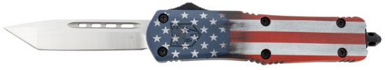 Picture of Cobratec Knives Mcusafs3tns Fs-3 American Flag Medium 3" Otf Tanto Plain Satin D2 Steel Blade, 5" Us Flag Aluminum Cerakoted Handle 