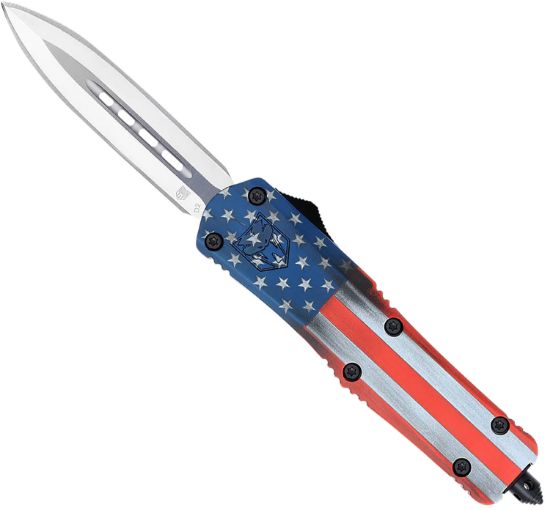 Picture of Cobratec Knives Mcusafs3dagns Fs-3 American Flag Medium 3" Otf Dagger Plain Satin D2 Steel Blade, 5" Us Flag Aluminum Cerakoted Handle 