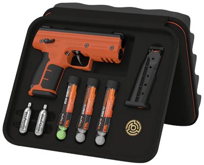 Picture of Byrna Technologies Sk68300ornkinetic Sd Kinetic Kit Co2 .68 Cal 5Rd, Orange Polymer, Black Rubber Honeycomb Grip, C02 & 15 Projectiles Included 