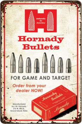 Picture of Hornady 99145 Bullets Tin Sign Rustic Red White Aluminum 12" X 18" 
