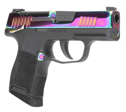 Picture of Sig Sauer 365380Rbtms P365 Micro-Compact 380 Acp 10+1 3.10" Black Carbon Steel Barrel, Rainbow Titanium Optic Ready/Serrated Slide, Black Steel Frame W/Rainbow Accents, Black Polymer Grips 