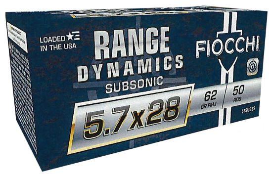 Picture of Fiocchi 57Sub62 Range Dynamics Subsonic 5.7X28mm 62 Gr Full Metal Jacket 50 Per Box/ 10 Case 