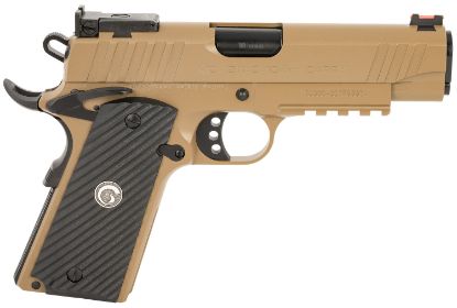 Picture of Eaa Girsan 390607 Mc1911 C Carry Frame 10Mm Auto 9+1, 4.40" Black Steel Barrel, Desert Earth Serrated Steel Slide, Desert Earth Steel Frame W/Beavertail & Picatinny Rail, Black Grip, Ambidextrous 