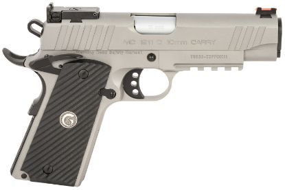 Picture of Eaa Girsan 390615 Mc1911 C Carry Frame 10Mm Auto 9+1, 4.40" Stainless Steel Barrel, Matte Stainless Steel Serrated Slide & Frame W/Beavertail & Picatinny Rail, Laminate Grip, Ambidextrous 