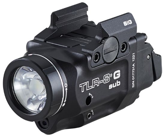 Picture of Streamlight 69437 Tlr-8 W/Laser Black Anodized, Green Laser 5.0 Mw/500 Lumens Output 510-530Nm Wavelength, Fits Sig Sauer P365/P365xl 