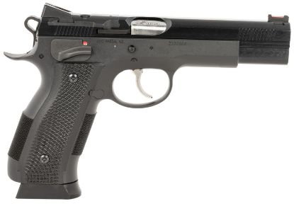 Picture of Cz-Usa 91732 A01-Sd Custom 9Mm Luger 19+1 4.93" Blued Match Grade Bull Barrel, Blued Optic Ready/Serrated Slide, Blued Steel Frame W/Beavertail Black Checkered Polymer Grips 