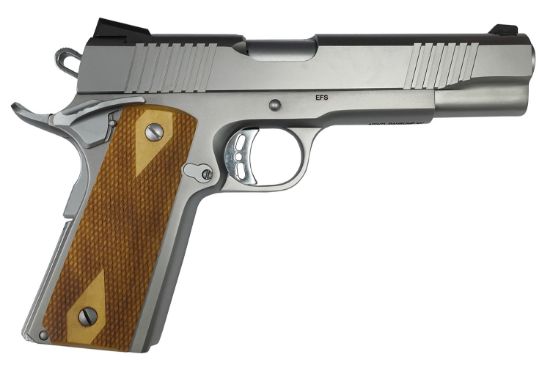 Picture of Rock Island 56828 Rock Full Size 9Mm Luger 10+1, 5" Stainless Steel Barrel & Serrated Slide, Matte Stainless Steel Frame W/Beavertail, Wood Double Checkered Grip 